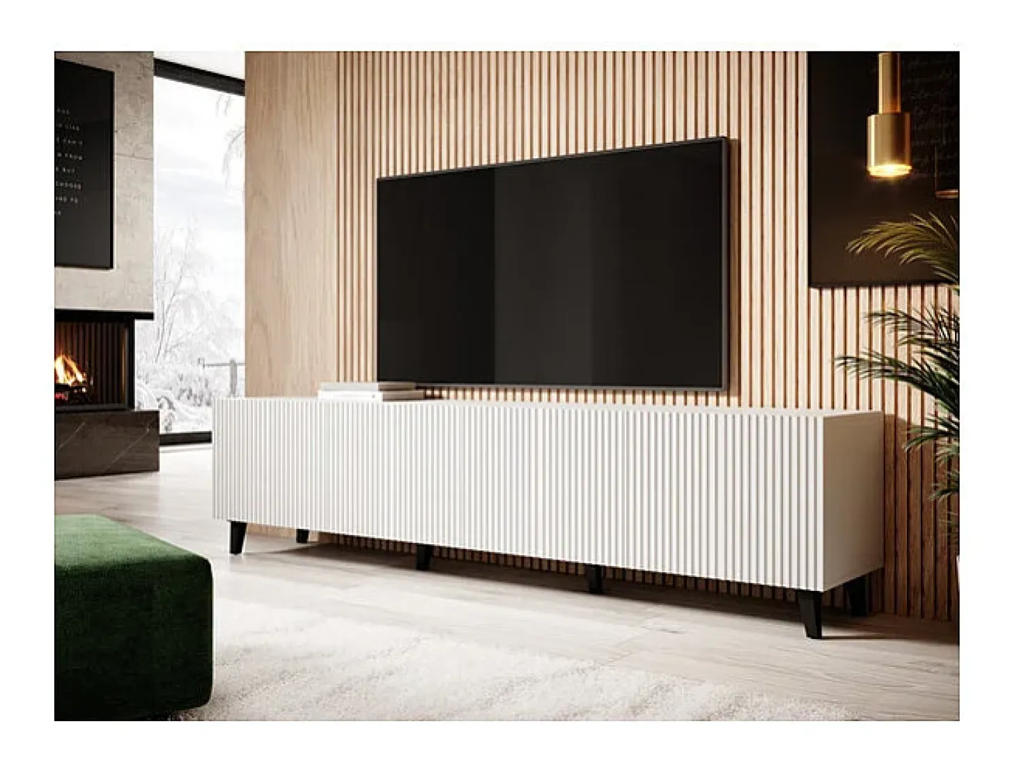 Mueble de TV de diseño Gustave 200 cm blanco