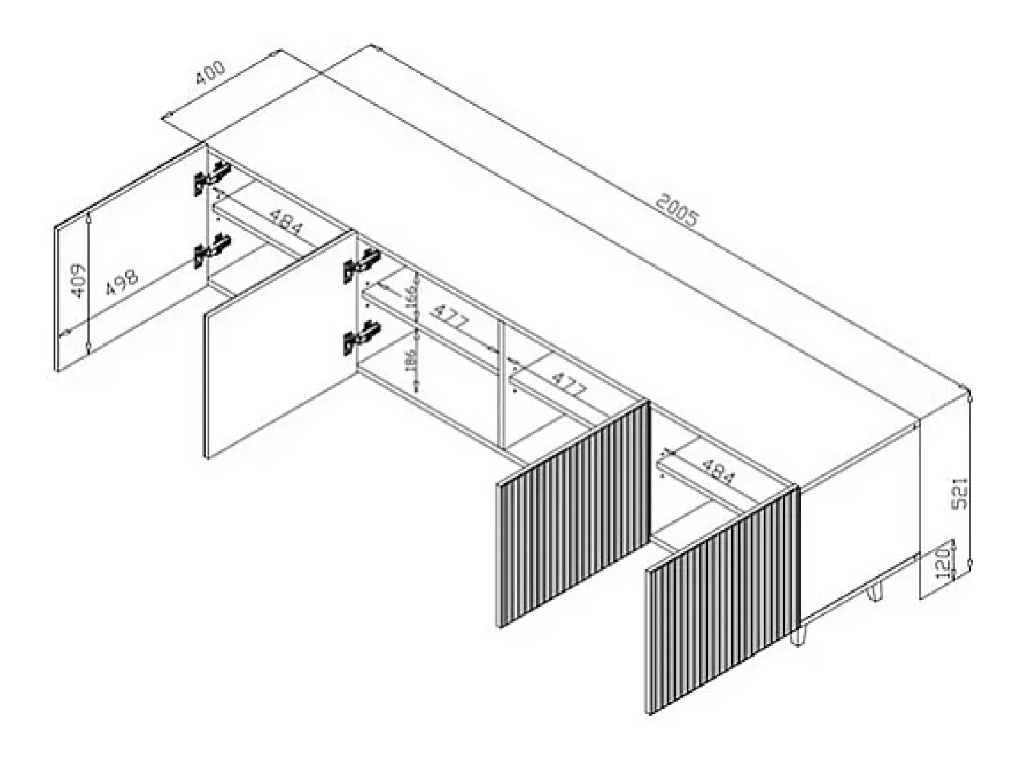 Mueble de TV de diseño Gustave 200 cm blanco