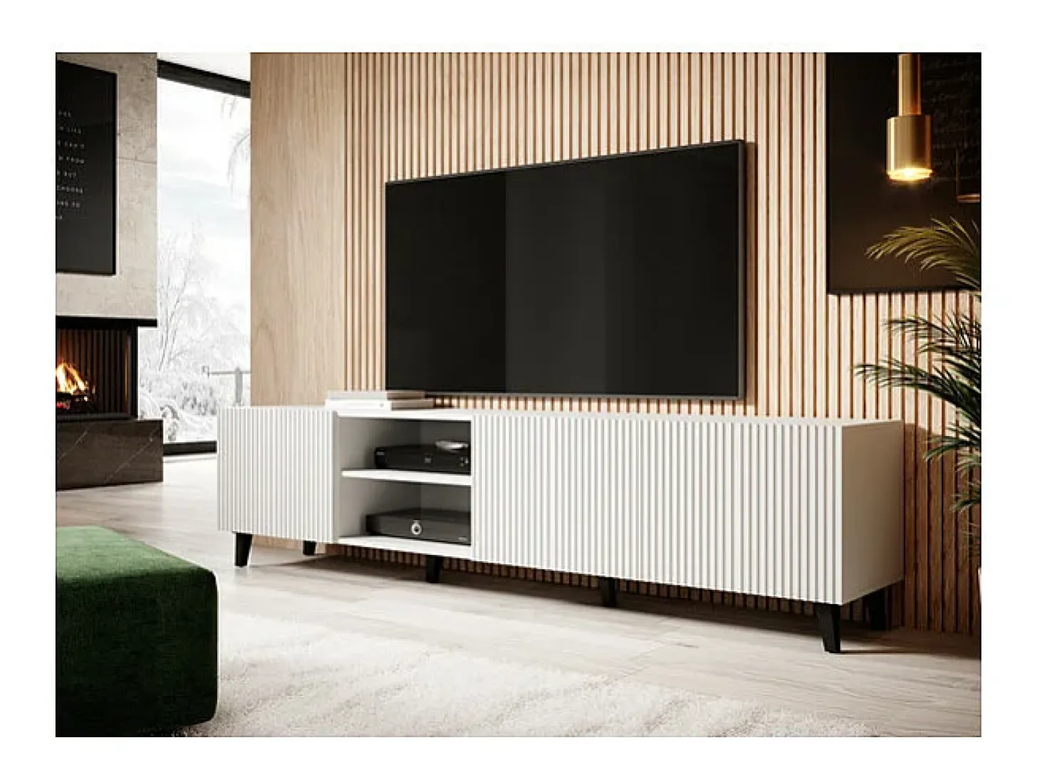 Mueble de TV de diseño Gustave 200 cm blanco