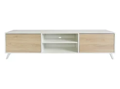 Mueble de TV de Diseño Nórdico + Modulo Alto, 2 Compartimentos de Almacenamiento y 2 Puertas,Cambrian-Blanco, 49cm(Alto) x 180cm (Ancho) x 40cm (Fondo)