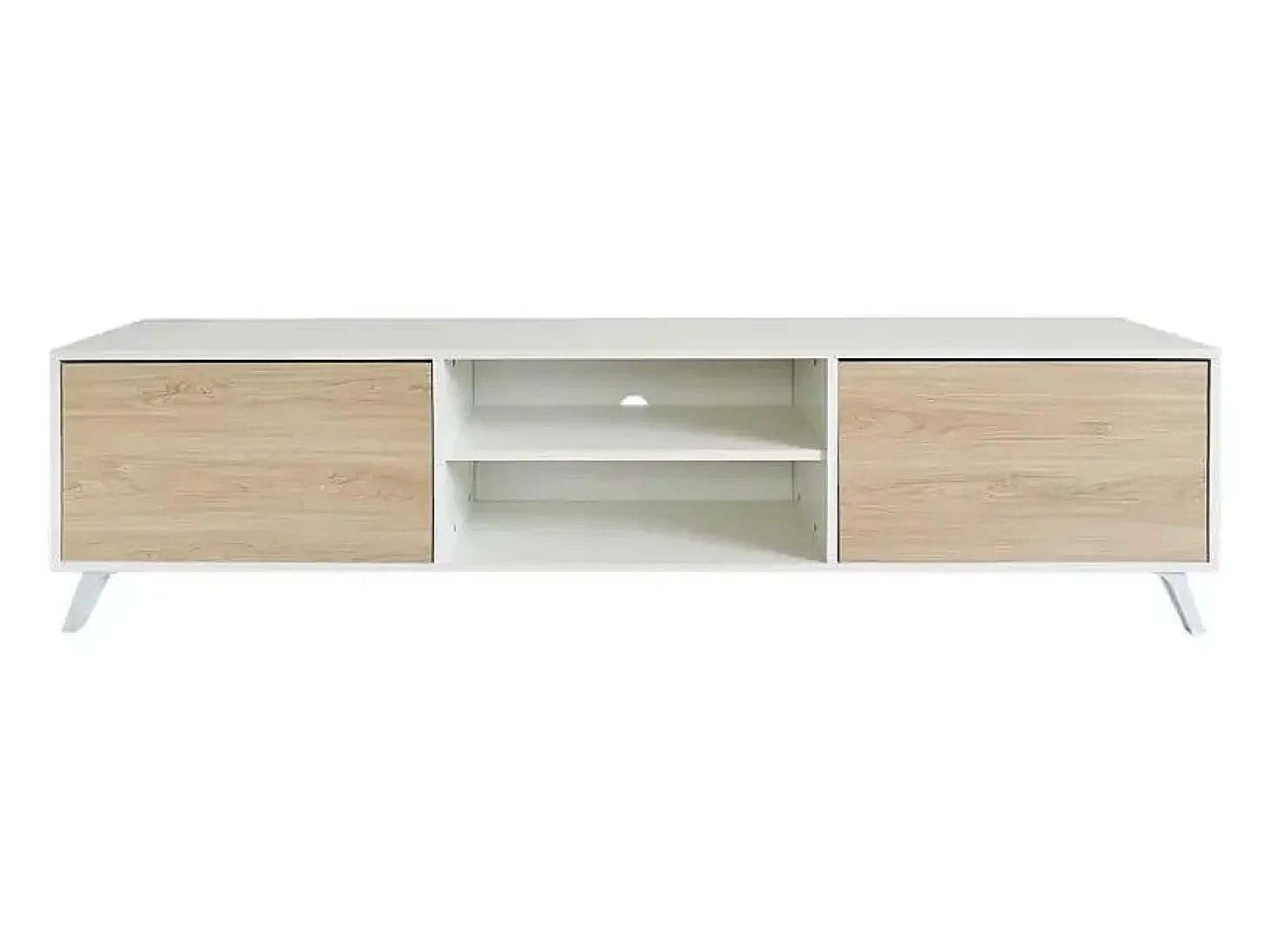 Mueble de TV de Diseño Nórdico + Modulo Alto, 2 Compartimentos de Almacenamiento y 2 Puertas,Cambrian-Blanco, 49cm(Alto) x 180cm (Ancho) x 40cm (Fondo)
