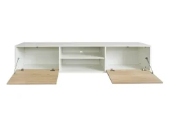 Mueble de TV de Diseño Nórdico + Modulo Alto, 2 Compartimentos de Almacenamiento y 2 Puertas,Cambrian-Blanco, 49cm(Alto) x 180cm (Ancho) x 40cm (Fondo)