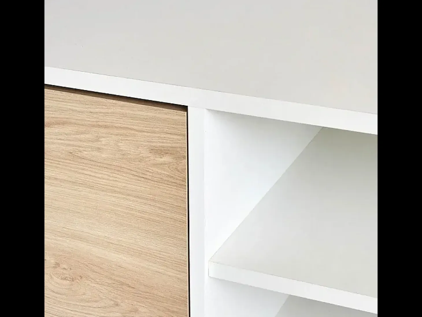 Mueble de TV de Diseño Nórdico + Modulo Alto, 2 Compartimentos de Almacenamiento y 2 Puertas,Cambrian-Blanco, 49cm(Alto) x 180cm (Ancho) x 40cm (Fondo)