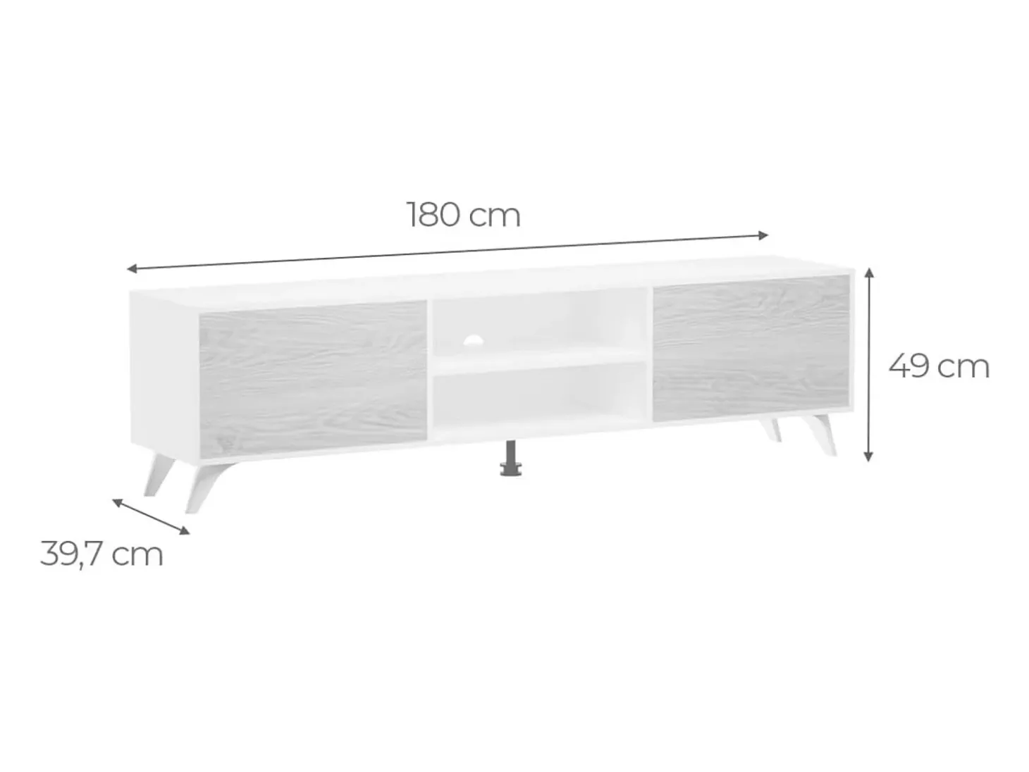 Mueble de TV de Diseño Nórdico + Modulo Alto, 2 Compartimentos de Almacenamiento y 2 Puertas,Cambrian-Blanco, 49cm(Alto) x 180cm (Ancho) x 40cm (Fondo)