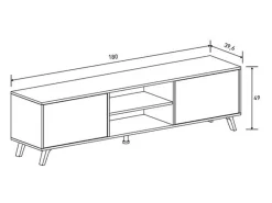 Mueble de TV de Diseño Nórdico, 2 Compartimentos de Almacenamiento y 2 Puertas, Mauvella - Rayas, 49cm (Alto)x 180cm (Ancho) x 40cm (Fondo) - Meyvaser