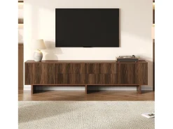 Mueble de TV de diseño ondulado - 180 x 40 x 56 cm - con 4 cajones + 2 puertas - para TV de 75 pulgadas - aglomerado - nogal oscuro