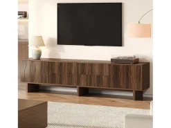 Mueble de TV de diseño ondulado - 180 x 40 x 56 cm - con 4 cajones + 2 puertas - para TV de 75 pulgadas - aglomerado - nogal oscuro