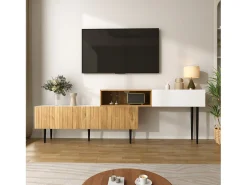 Mueble de TV de longitud regulable - 220 x 30 x 63,4 cm - modular en 2 partes - MDF - natural