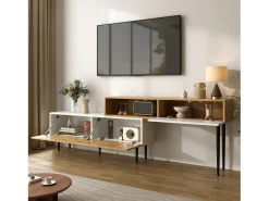 Mueble de TV de longitud regulable - 220 x 30 x 63,4 cm - modular en 2 partes - MDF - natural