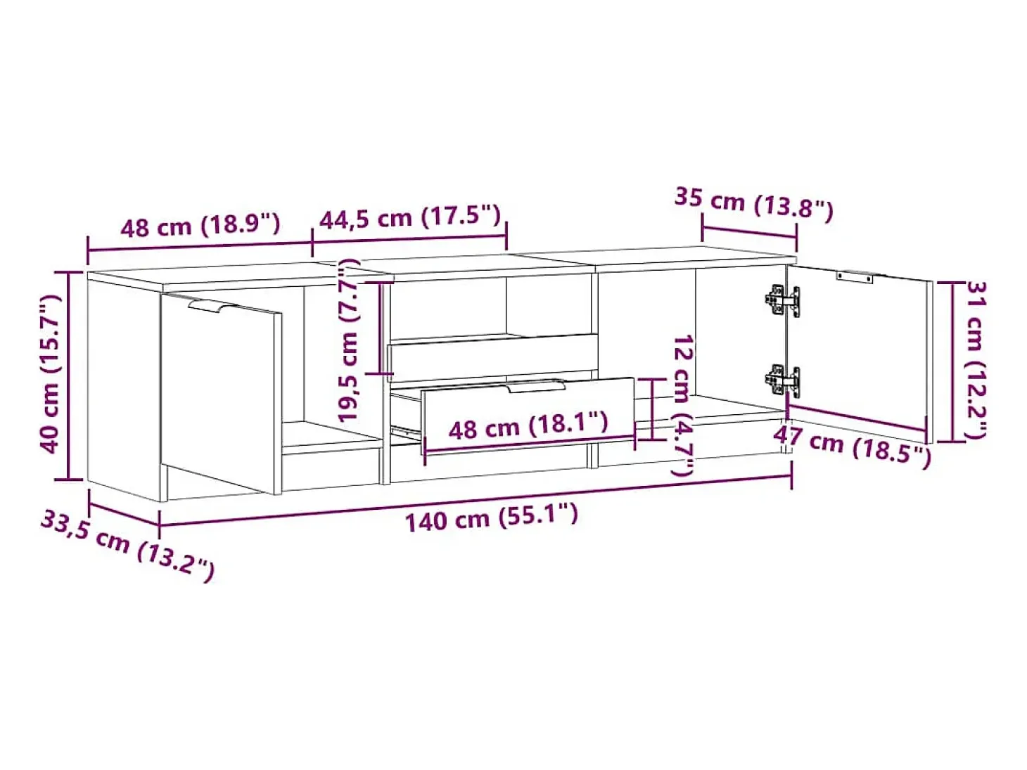 Mueble de TV de madera antigua 140x35x40 cm Madera ingeniería