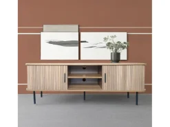 Mueble de TV de madera canelada de 140 cm con puertas correderas - Moderno y funcional
