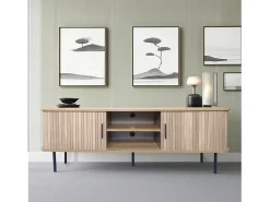 Mueble de TV de madera canelada de 140 cm con puertas correderas - Moderno y funcional