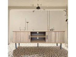Mueble de TV de madera canelada de 140 cm con puertas correderas - Moderno y funcional
