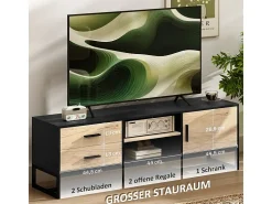 Mueble de TV de madera con compartimentos abiertos y 2 cajones, para salón o dormitorio