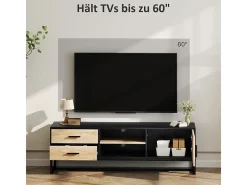 Mueble de TV de madera con compartimentos abiertos y 2 cajones, para salón o dormitorio