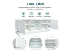 Mueble de TV de madera con 2 puertas - estante de cristal regulable - LED - estilo moderno - blanco brillo