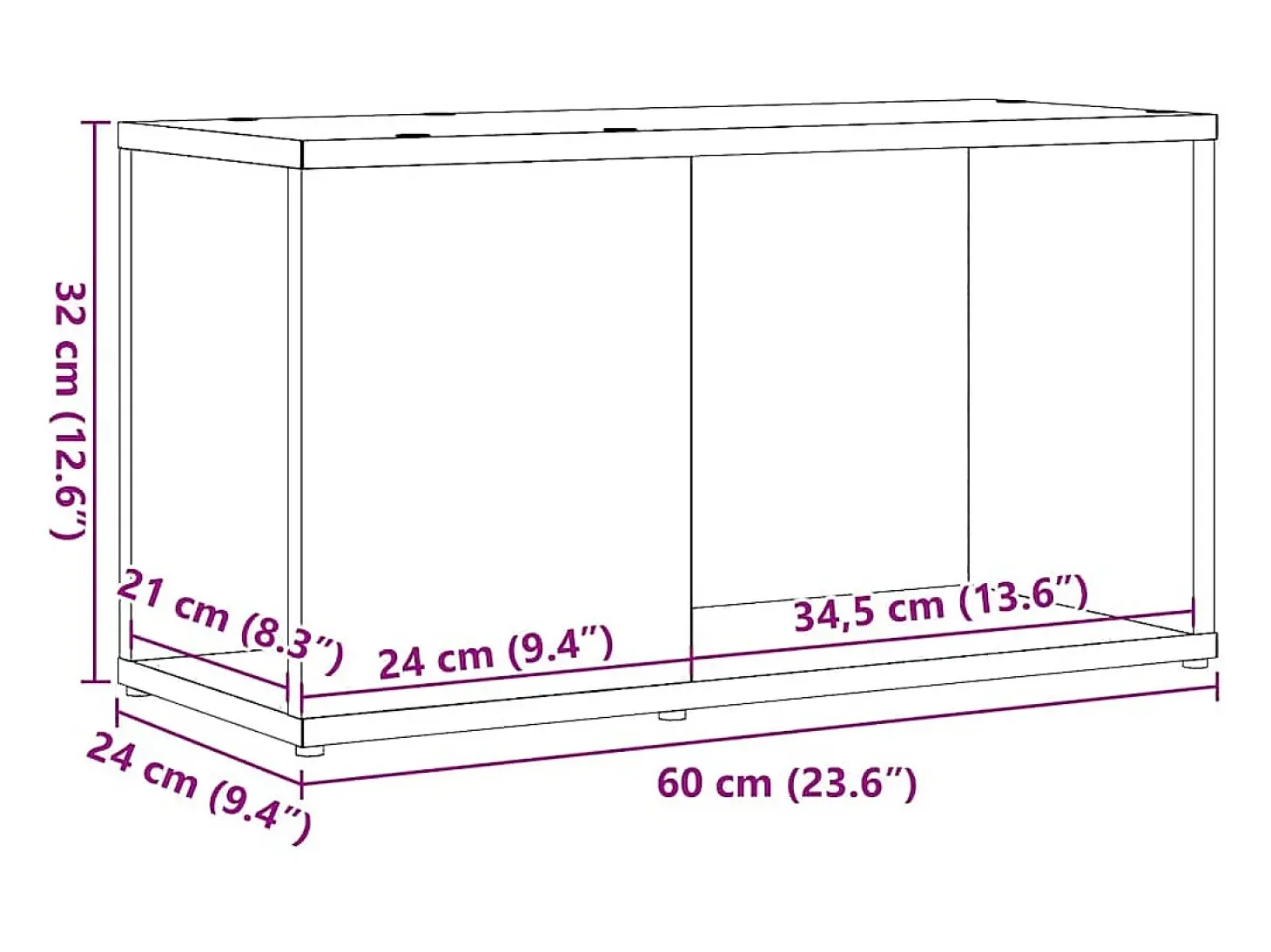 Mueble de TV de madera de roble negro 60x24x32 cm