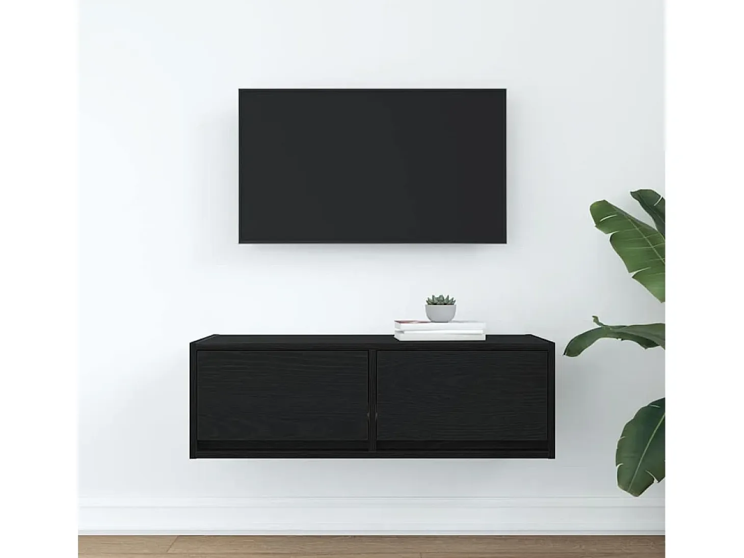 Mueble de TV de madera de roble negro 80x31x25,5 cm