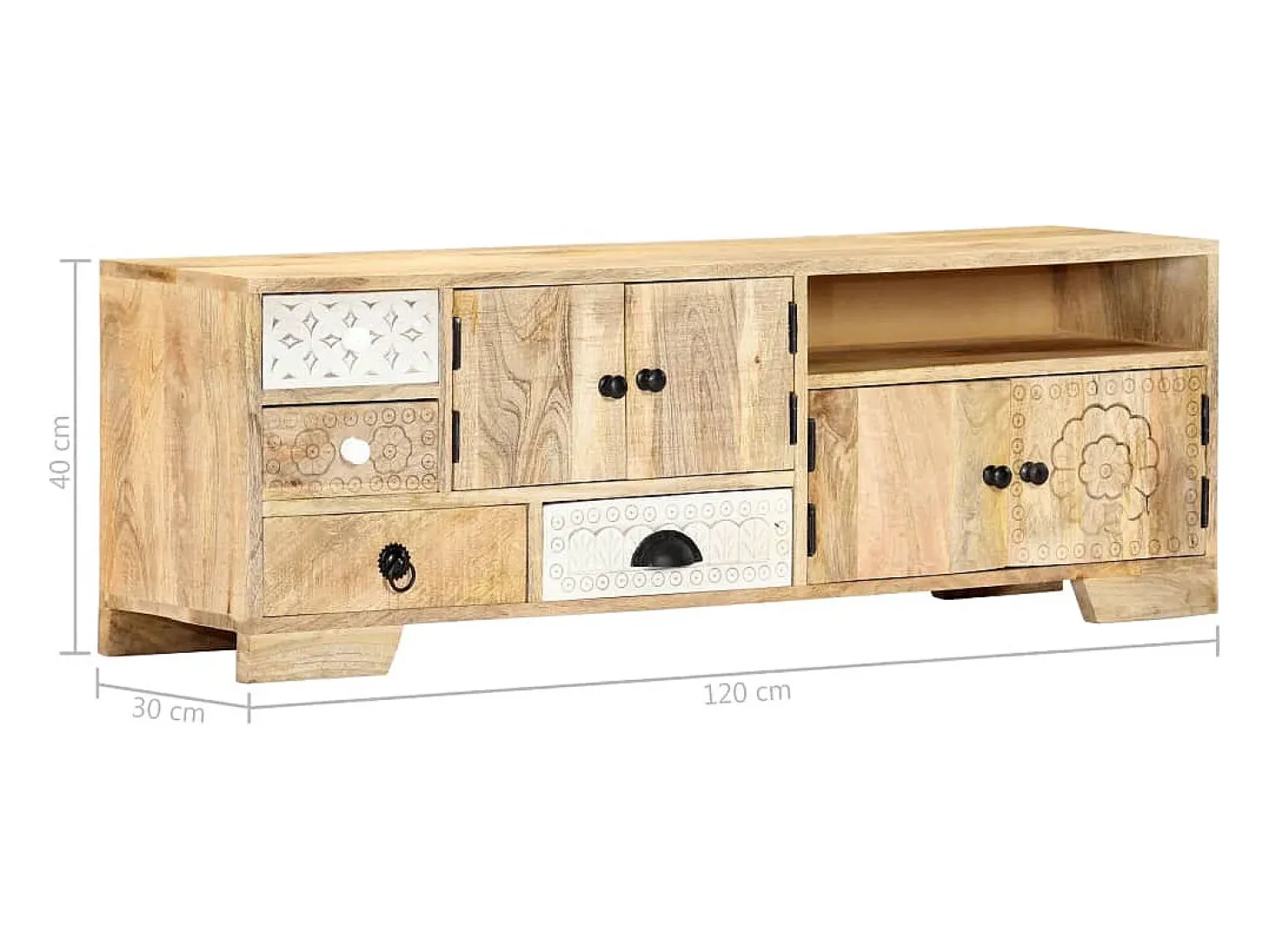 Mueble de TV de madera maciza de mango 120x30x40 cm