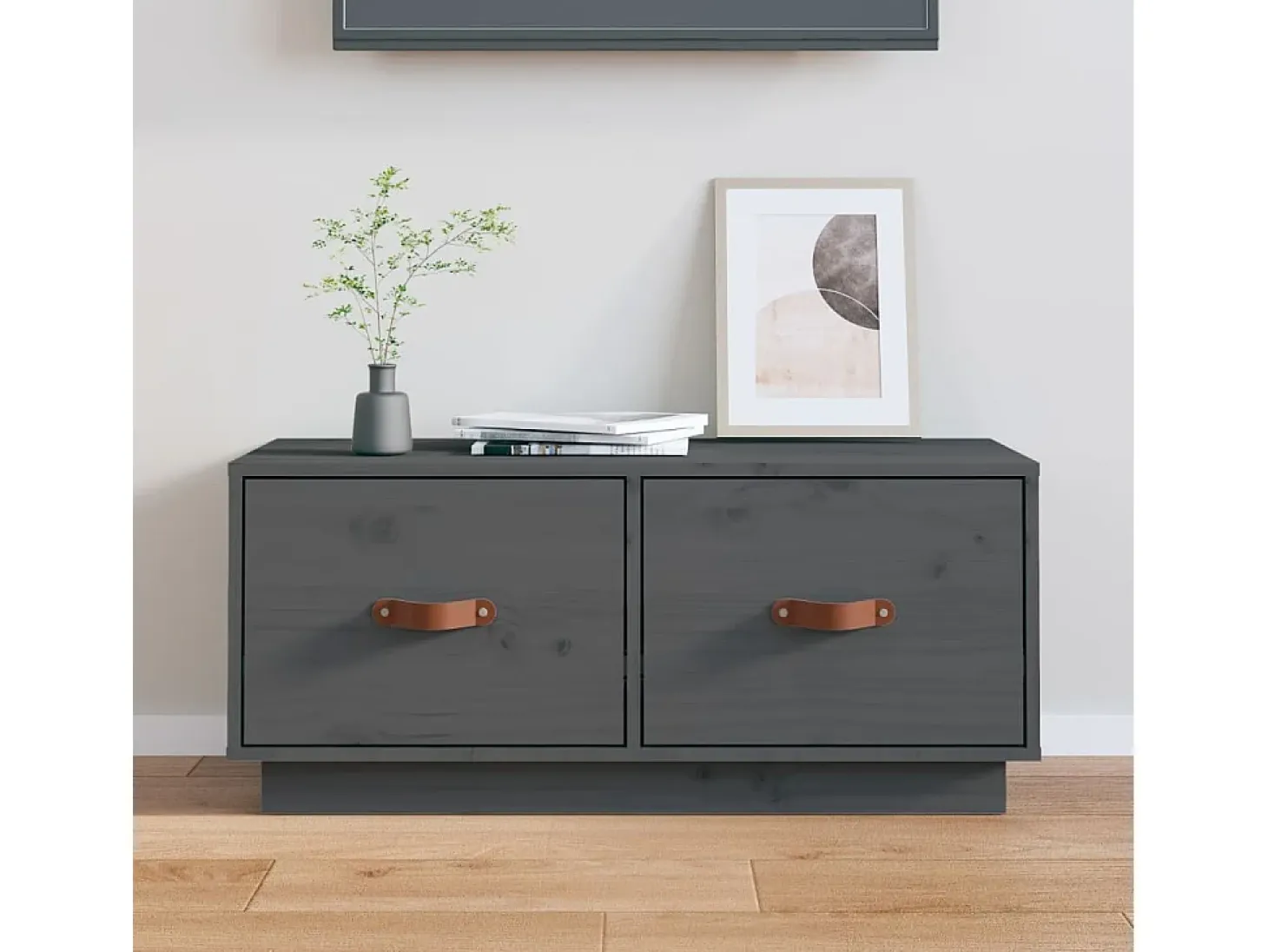 Mueble de TV de madera maciza de pino gris 80x34x35 cm