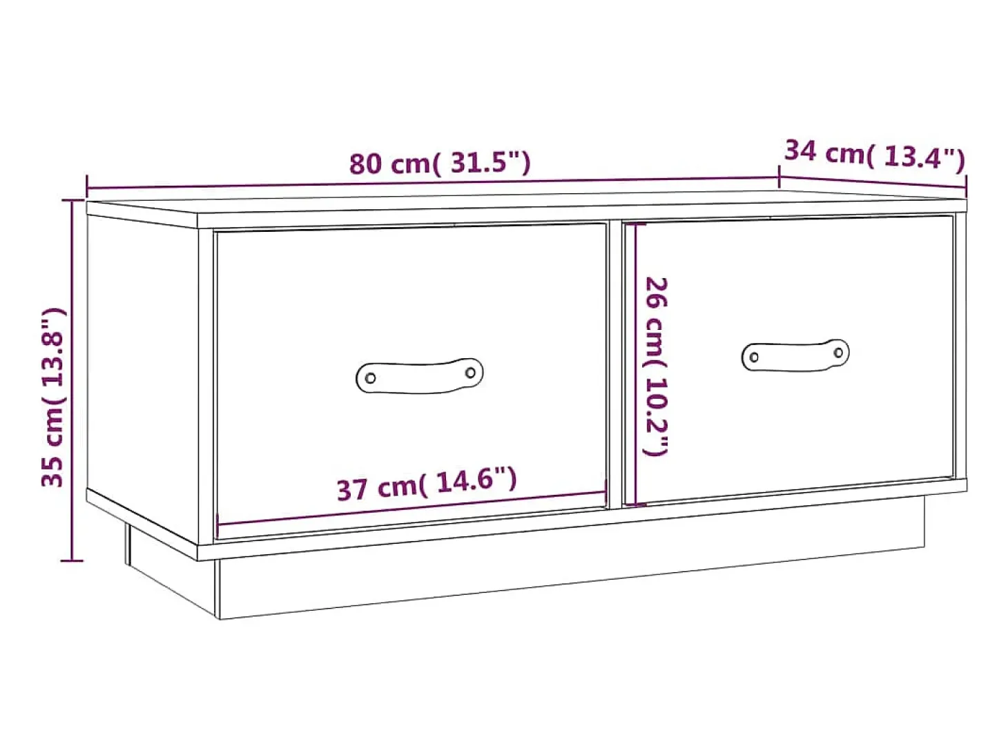 Mueble de TV de madera maciza de pino gris 80x34x35 cm
