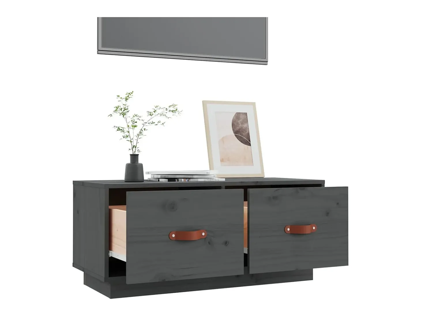 Mueble de TV de madera maciza de pino gris 80x34x35 cm