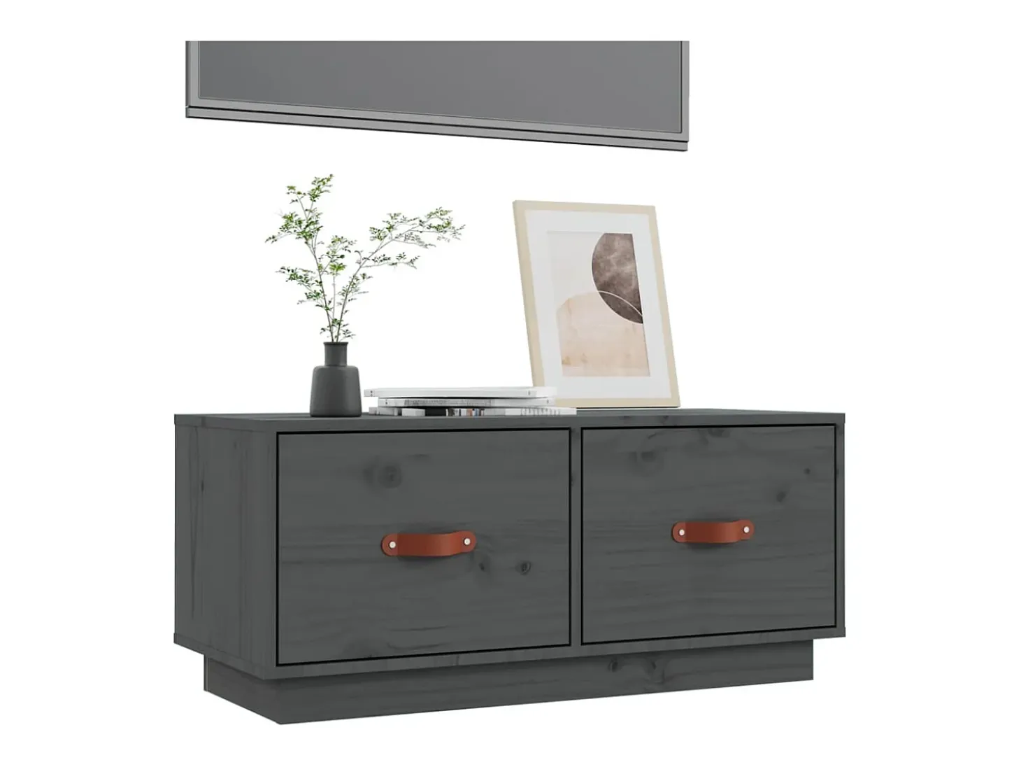 Mueble de TV de madera maciza de pino gris 80x34x35 cm