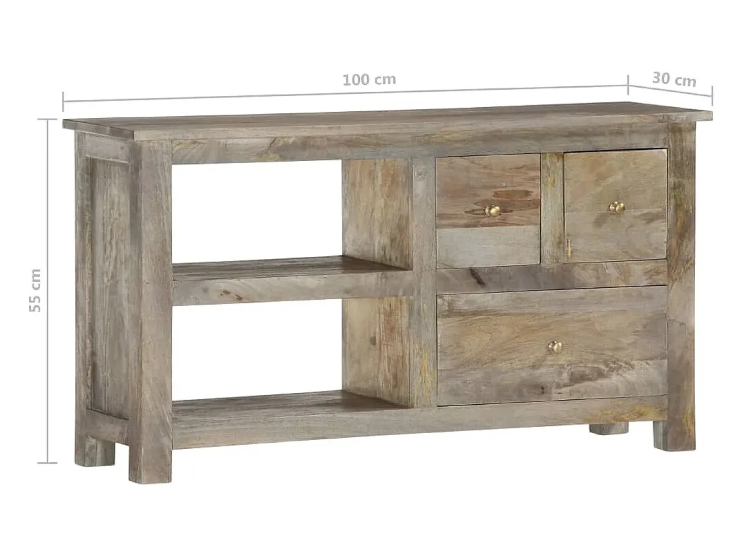 Mueble de TV de madera maciza de mango 100x30x55 cm