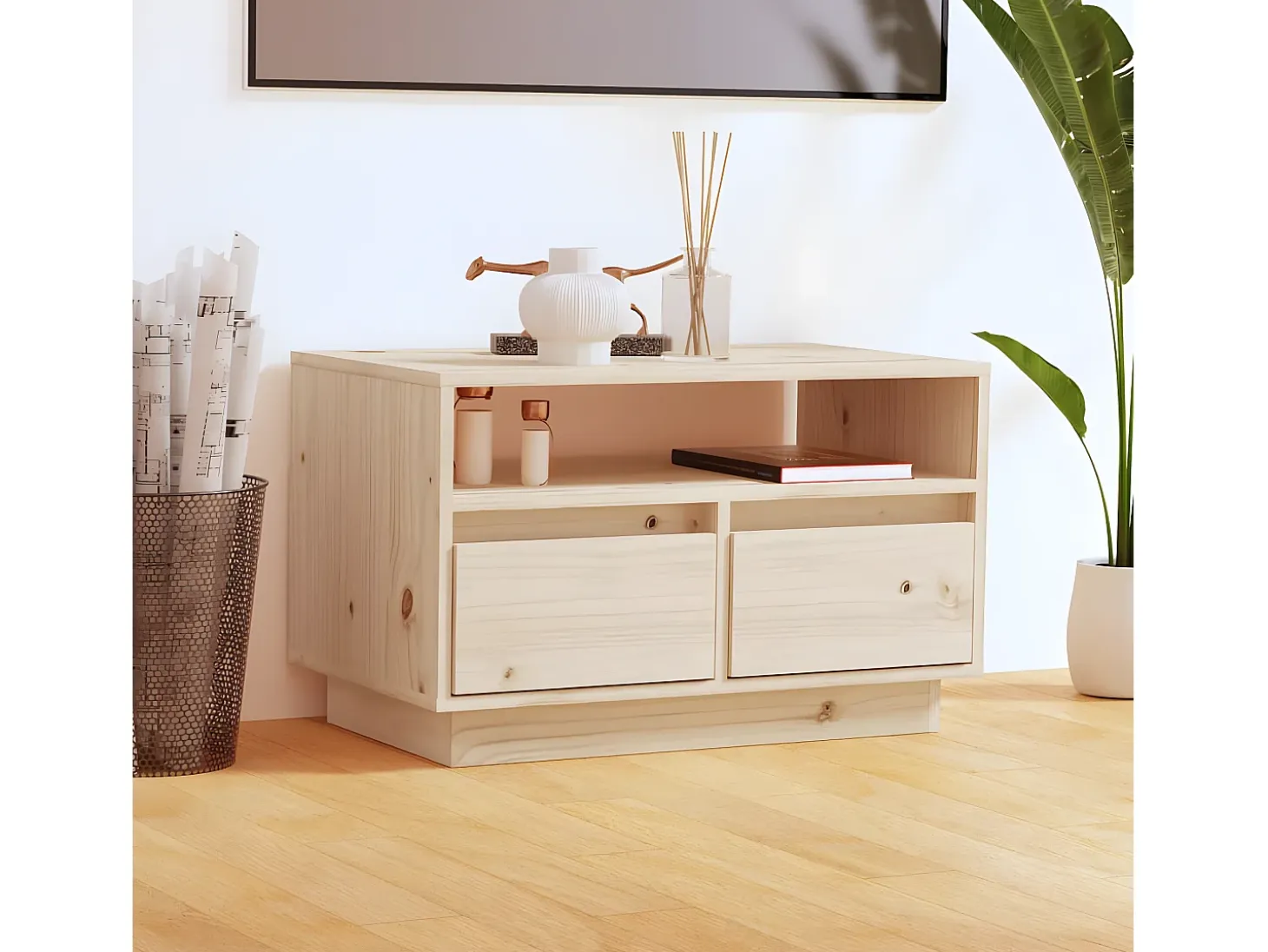 Mueble de TV de madera maciza de pino 60x35x37 cm