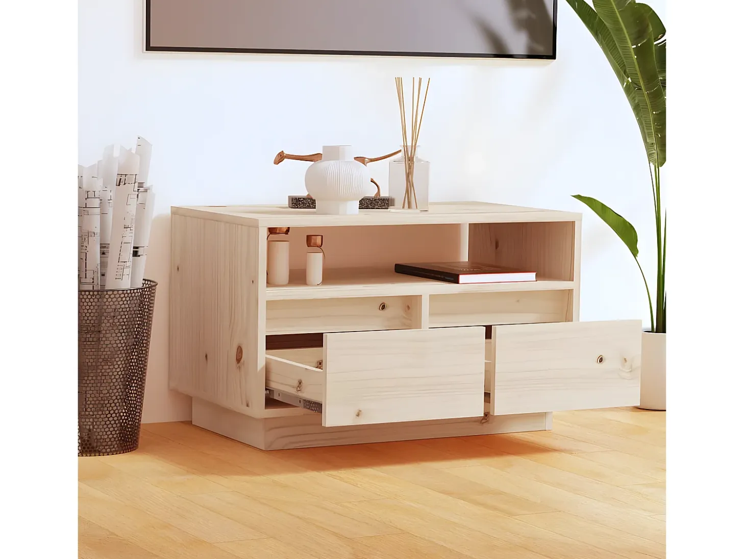 Mueble de TV de madera maciza de pino 60x35x37 cm