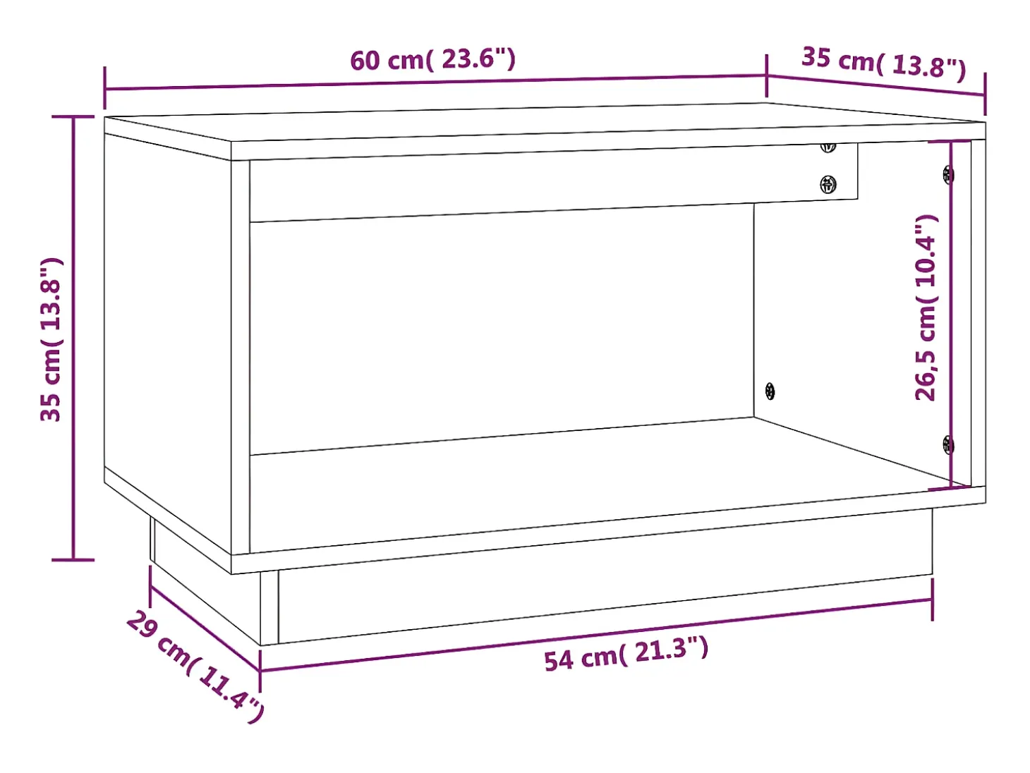 Mueble de TV de madera maciza de pino gris 60x35x35 cm