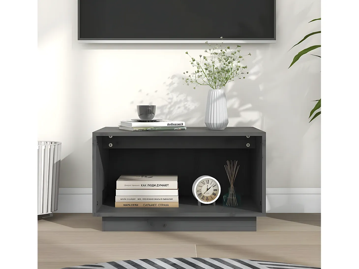 Mueble de TV de madera maciza de pino gris 60x35x35 cm
