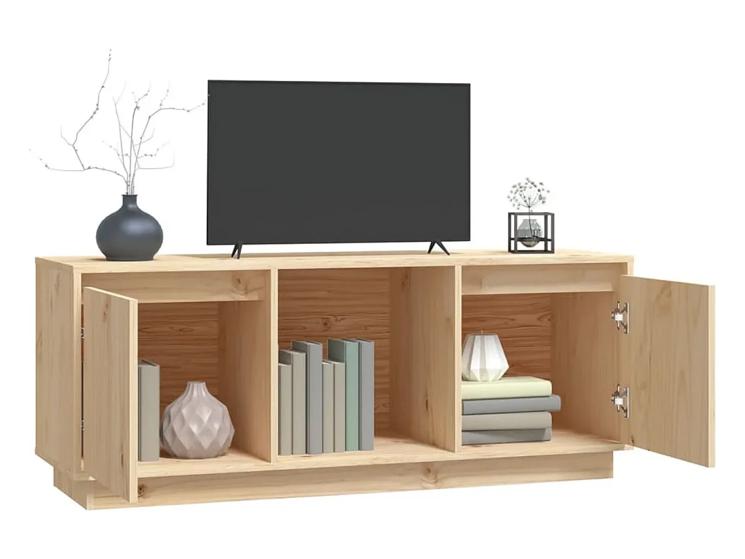 Mueble de TV de madera maciza de pino 110,5x35x44 cm