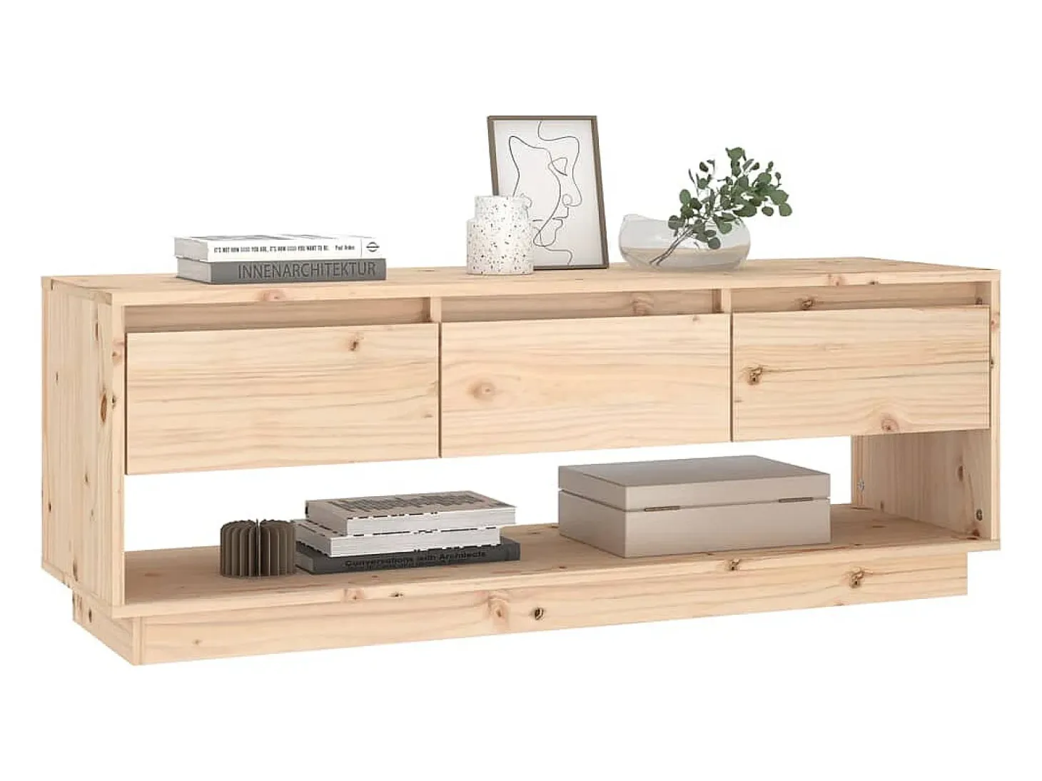 Mueble de TV de madera maciza de pino 110,5x34x40 cm