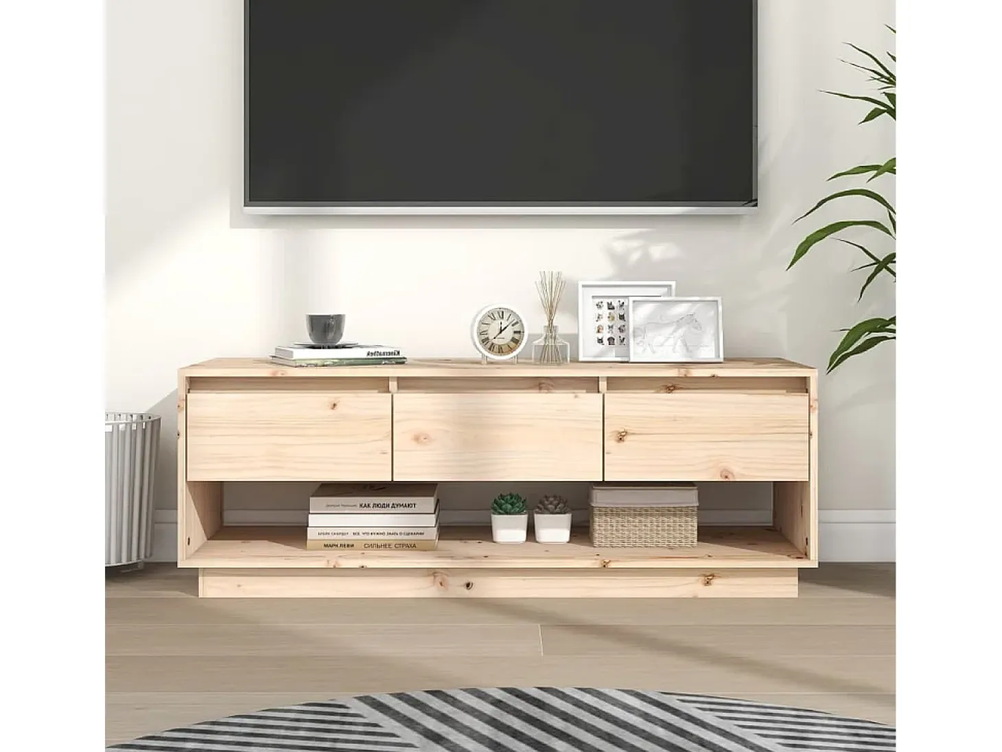 Mueble de TV de madera maciza de pino 110,5x34x40 cm