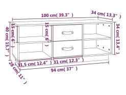 Mueble de TV de madera maciza de pino negro 100x34x40 cm