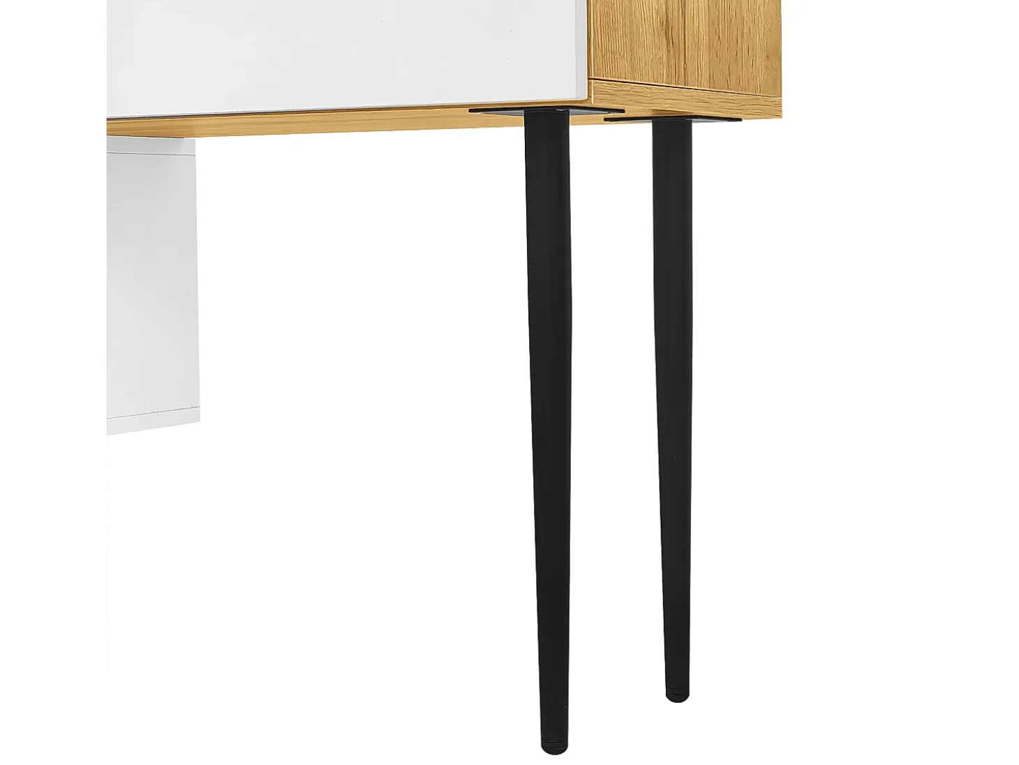 Mueble de TV de madera y blanco - Mueble de TV con 2 puertas abatibles y patas de metal - almacenaje abierto