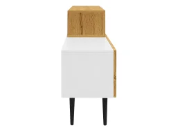 Mueble de TV de madera y blanco - Mueble de TV con 2 puertas abatibles y patas de metal - almacenaje abierto