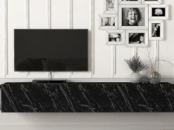 Mueble de TV de pared con 3 puertas - Color: Efecto mármol negro - VIKILA