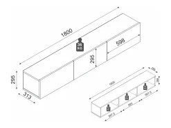 Mueble de TV de pared con 3 puertas - Color: Efecto mármol negro - VIKILA