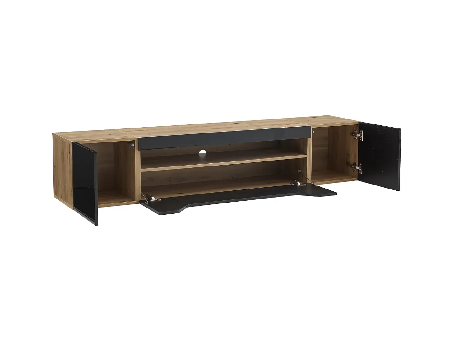 Mueble de TV de pared de 3 puertas con iluminación LED - Mueble de TV negro - puertas plegables - para TV de 75"
