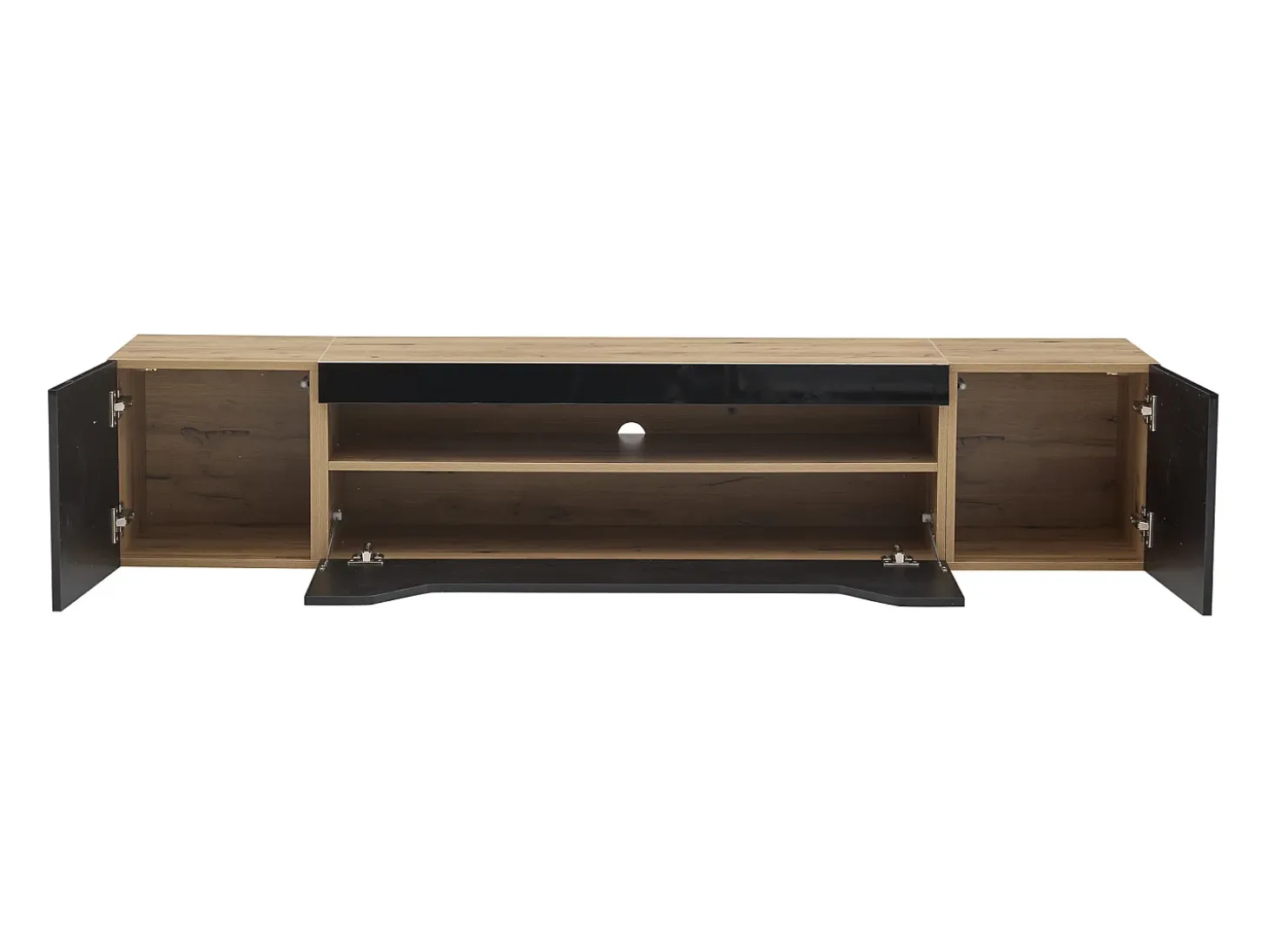 Mueble de TV de pared de 3 puertas con iluminación LED - Mueble de TV negro - puertas plegables - para TV de 75"