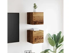 Mueble de TV de pared de 2 piezas, madera vieja, 30,5x30x30 cm