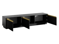 Mueble de TV de pared o de pie con 3 puertas de MDF - Negro y Dorado - POSINIA