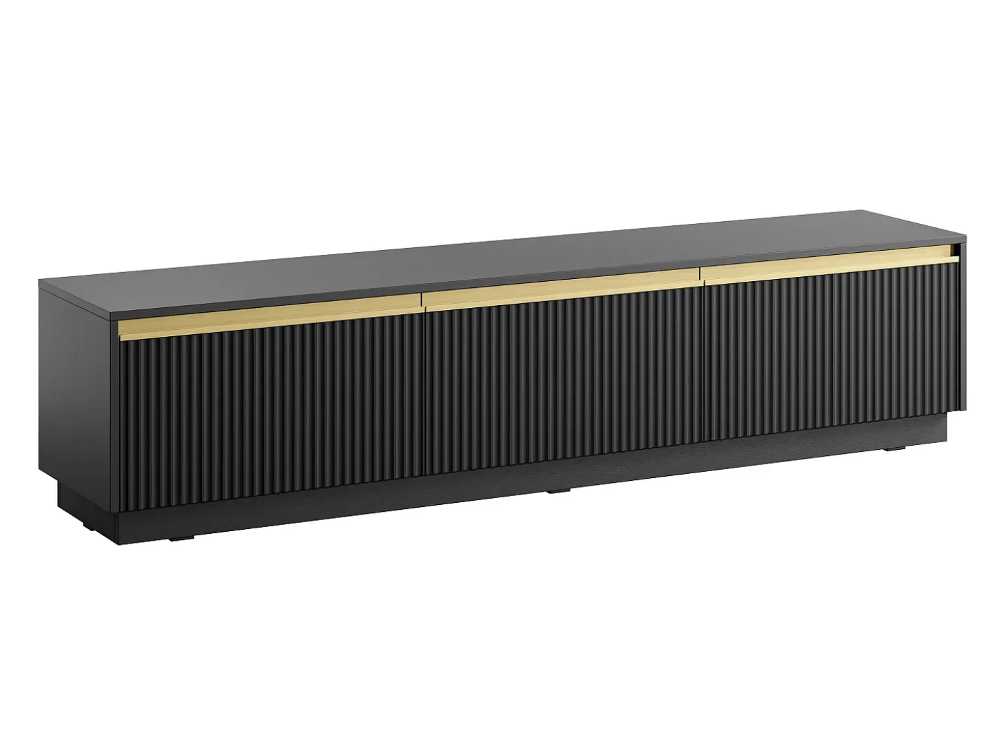 Mueble de TV de pared o de pie con 3 puertas de MDF - Negro y Dorado - POSINIA