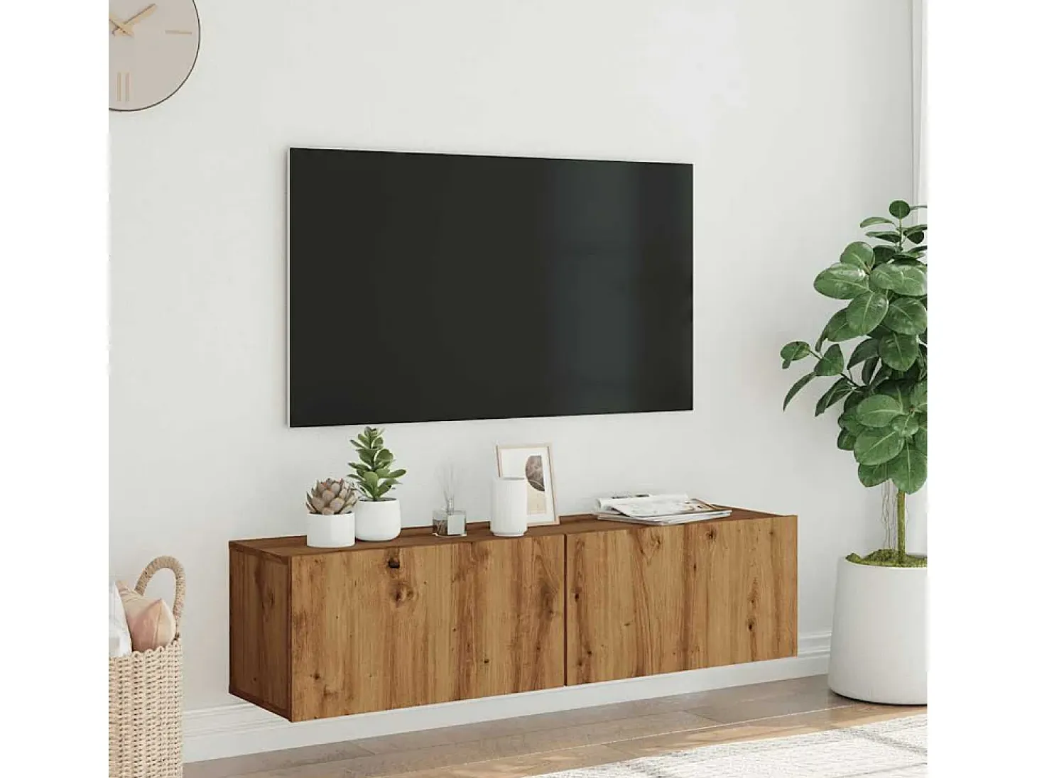Mueble de TV de pared, roble hecho a mano, 120x30x30 cm, madera de ingeniería