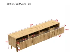 Mueble de TV efecto madera - 178 cm x 35 x 45 cm - con 4 cajones - para salón - MDF - natural
