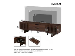 Mueble de TV en nogal oscuro - 180 x 40 x 45 cm - con 2 cajones + 2 puertas - para TV de 75 pulgadas - MDF