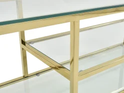 Mueble de TV en vidrio templado y acero inoxidable - Transparente y Dorado - RIMALI
