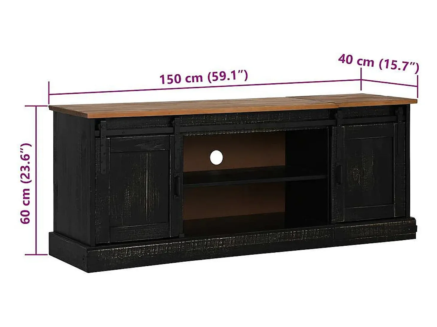 Mueble de TV HALDEN 2 puerta correderas negro 150x40x60 cm
